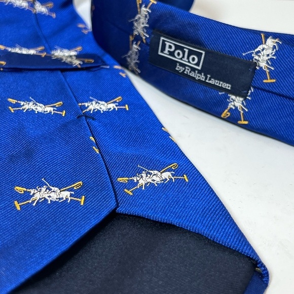 Rare Polo Ralph Lauren Hand Made in Italy Navy All Over Logo Polo Horses Tie - Picture 8 of 11